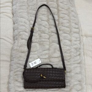 Elegant Chocolate Brown Woven Faux Leather Shoulder Bag